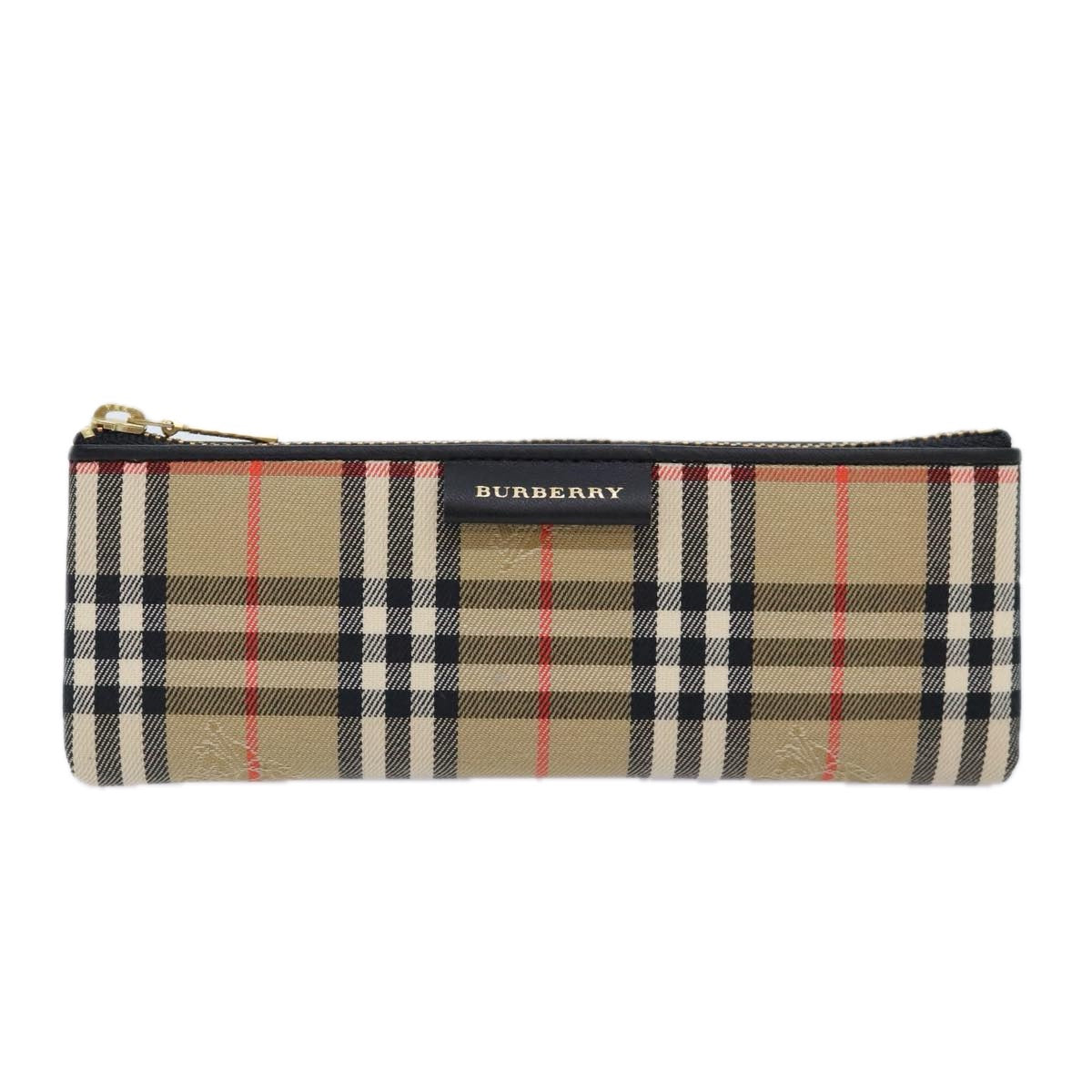 BURBERRY Nova Check Pen Case Canvas Beige Gold Auth am6936