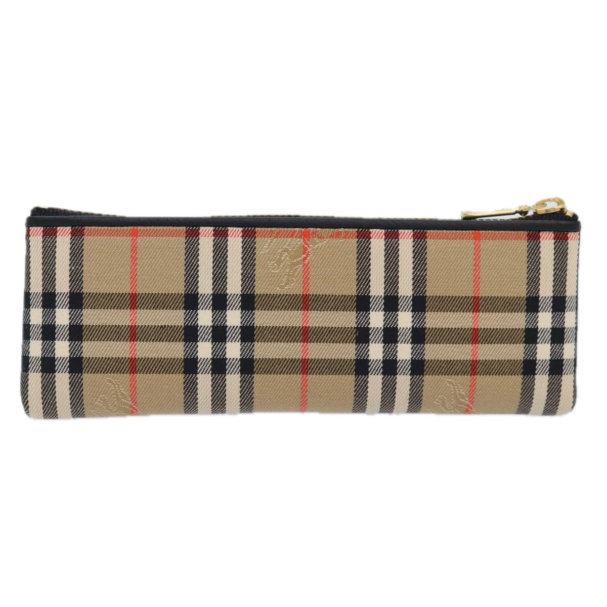 BURBERRY Nova Check Pen Case Canvas Beige Gold Auth am6936 - 0