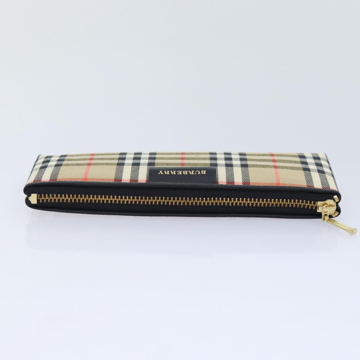 BURBERRY Nova Check Pen Case Canvas Beige Gold Auth am6936