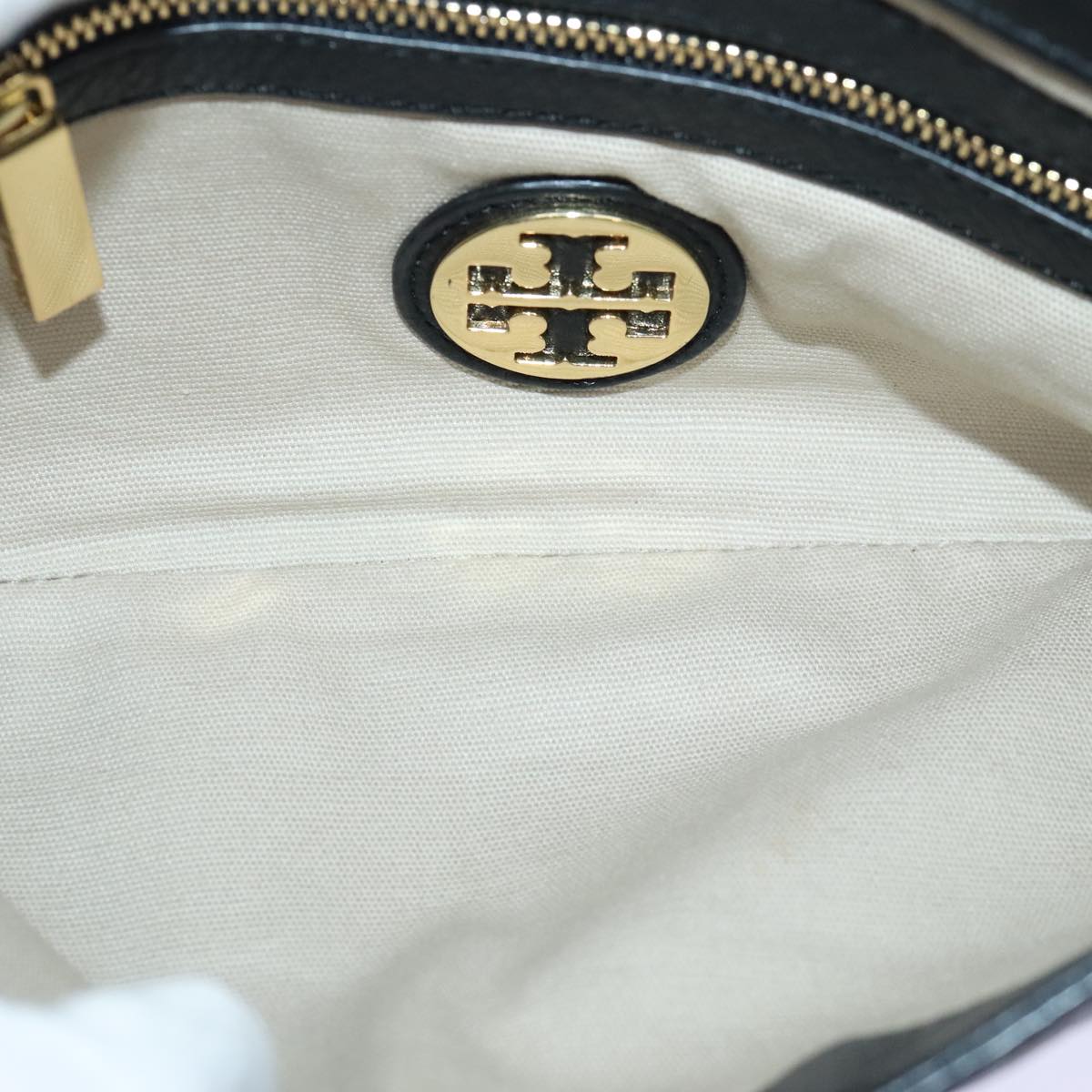 TORY BURCH Chain Shoulder Bag Leather Black Gold Auth am6939