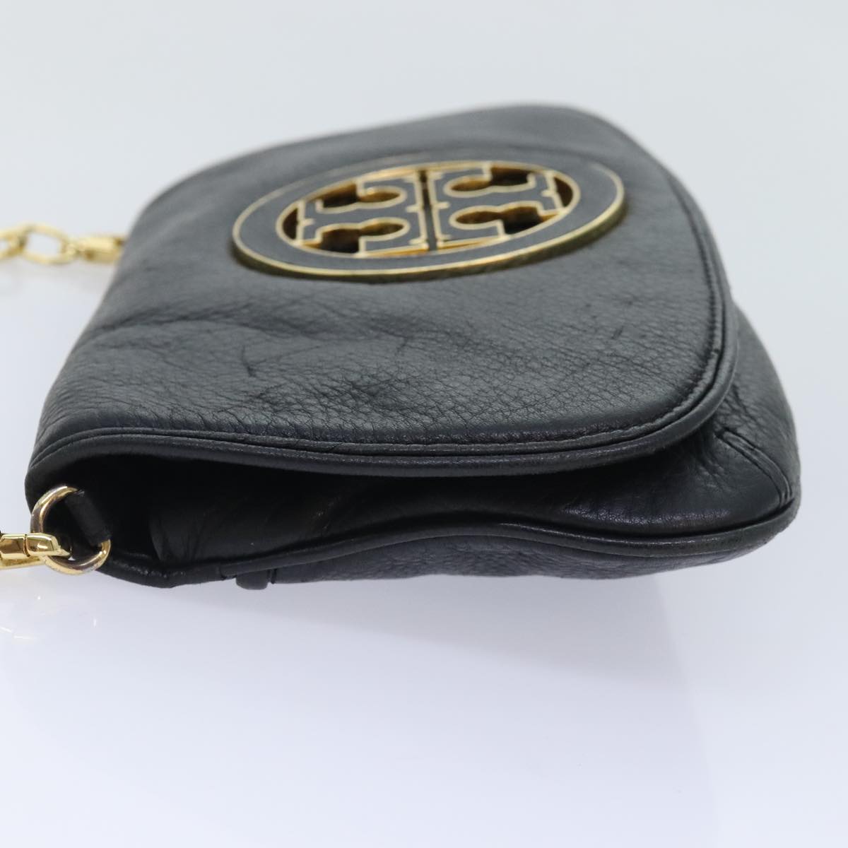 TORY BURCH Chain Shoulder Bag Leather Black Gold Auth am6939