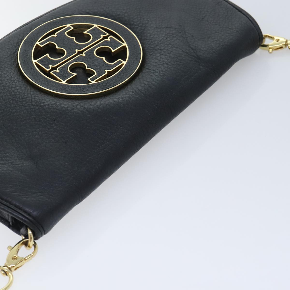 TORY BURCH Chain Shoulder Bag Leather Black Gold Auth am6939