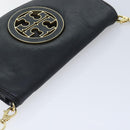 TORY BURCH Chain Shoulder Bag Leather Black Gold Auth am6939-6