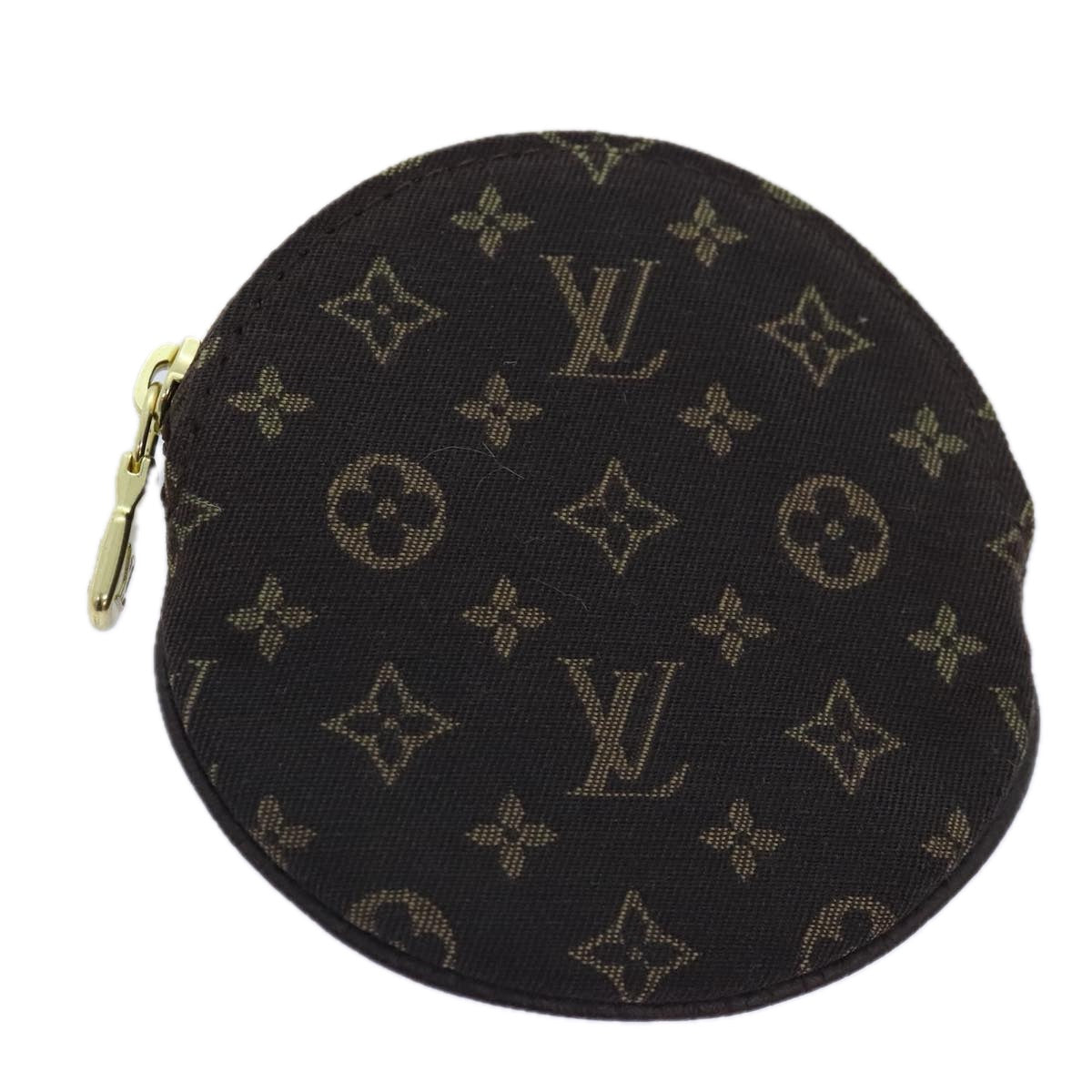 LOUIS VUITTON Mini Lin Porte Monnaie Round Coin Purse Ebene M95232 Auth am6940