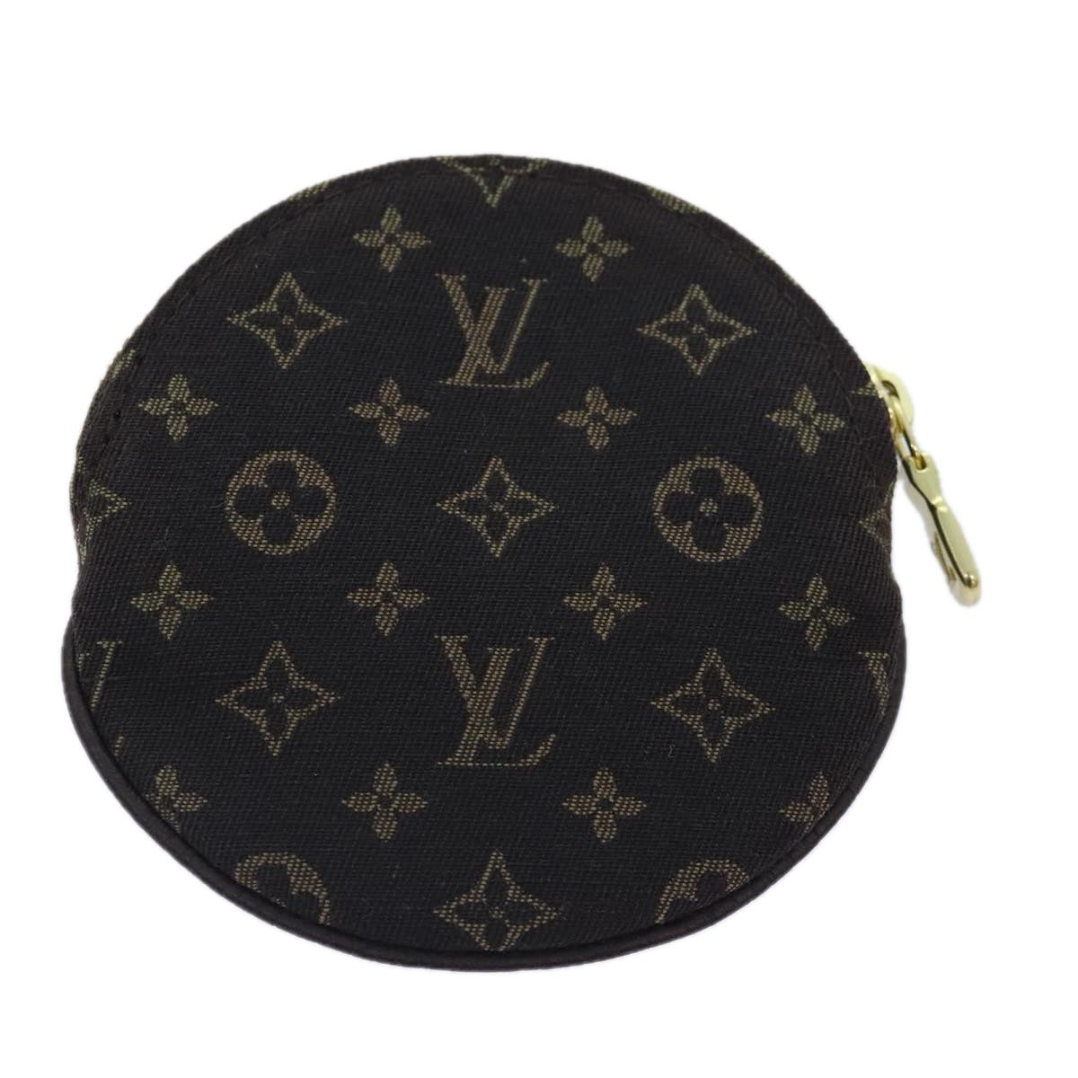 LOUIS VUITTON Mini Lin Porte Monnaie Round Coin Purse Ebene M95232 Auth am6940 - 0