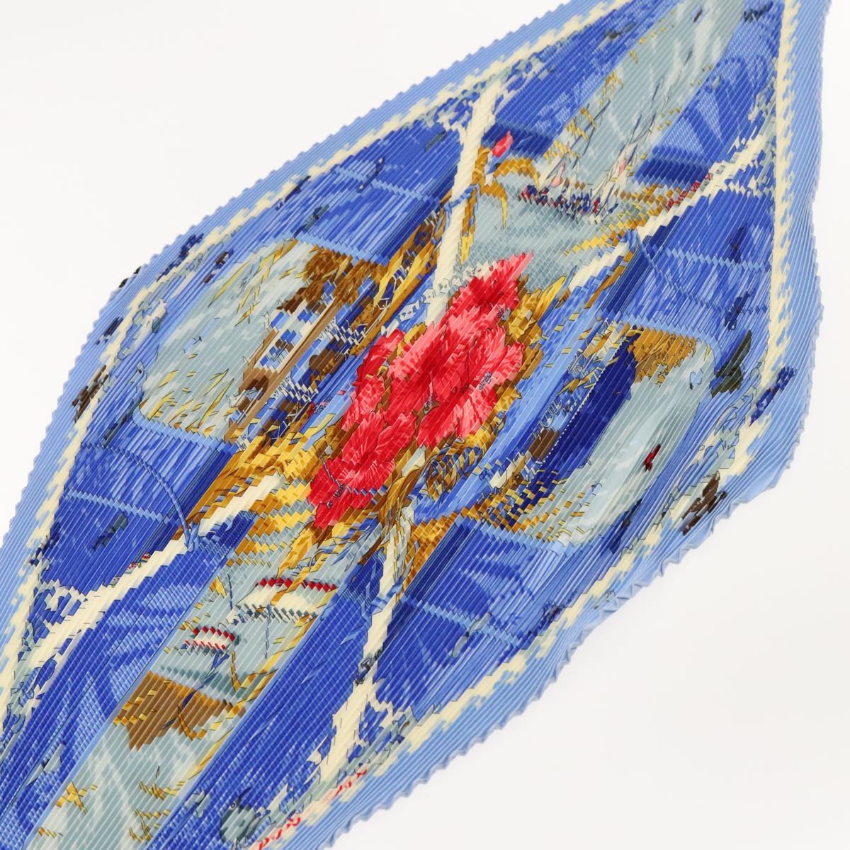 HERMES Pleated Carre Scarf ""VARAGUES"" Silk Light Blue Auth am6941