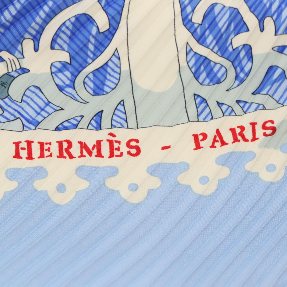 HERMES Pleated Carre Scarf ""VARAGUES"" Silk Light Blue Auth am6941