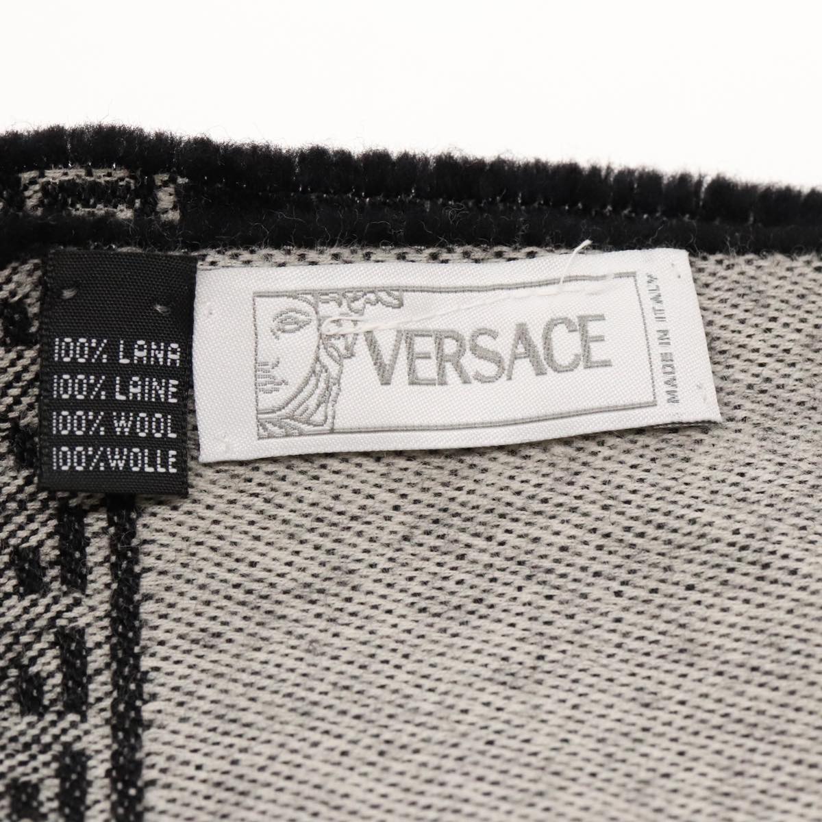 VERSACE Scarf Wool Black Auth am6943