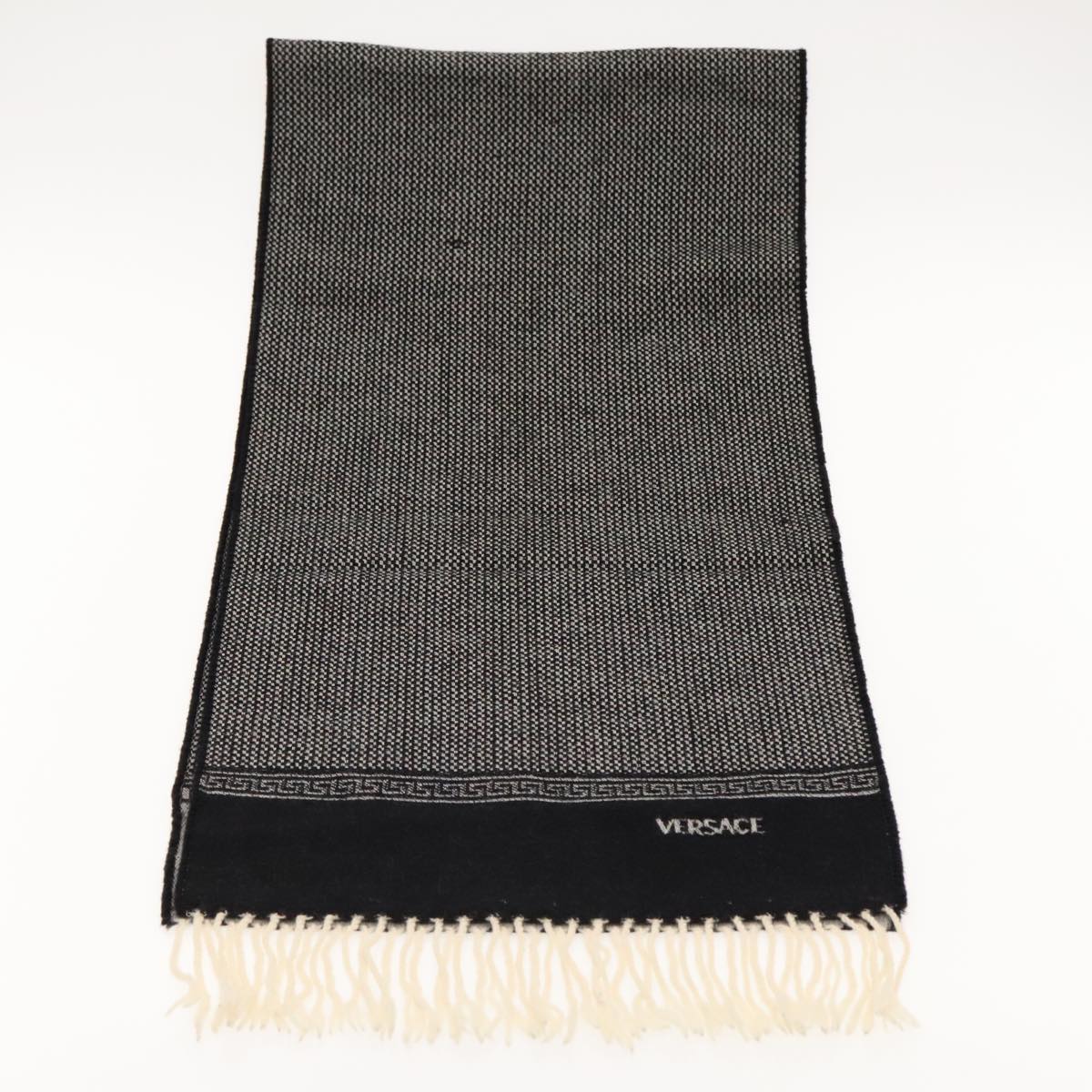 VERSACE Scarf Wool Black Auth am6943 - 0