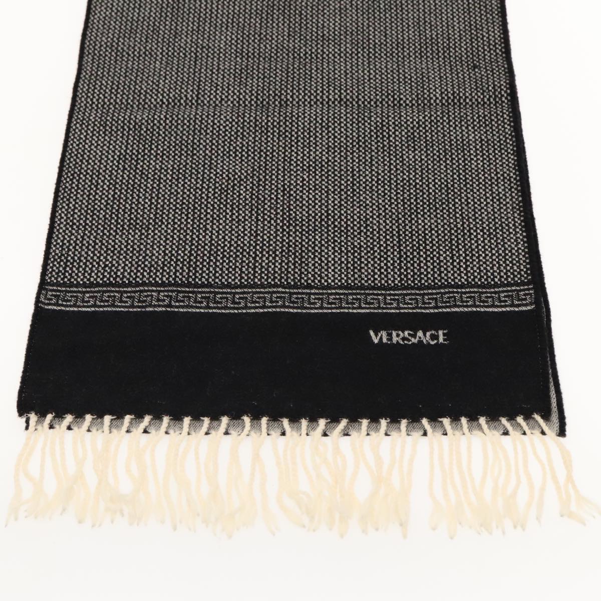 VERSACE Scarf Wool Black Auth am6943