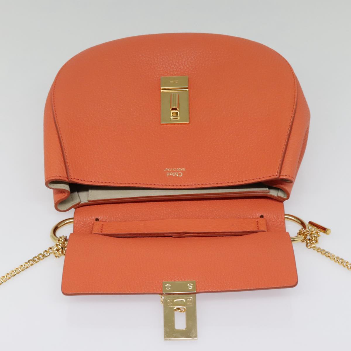 Chloe Chain Drew Shoulder Bag Leather Orange Gold Auth am6946A