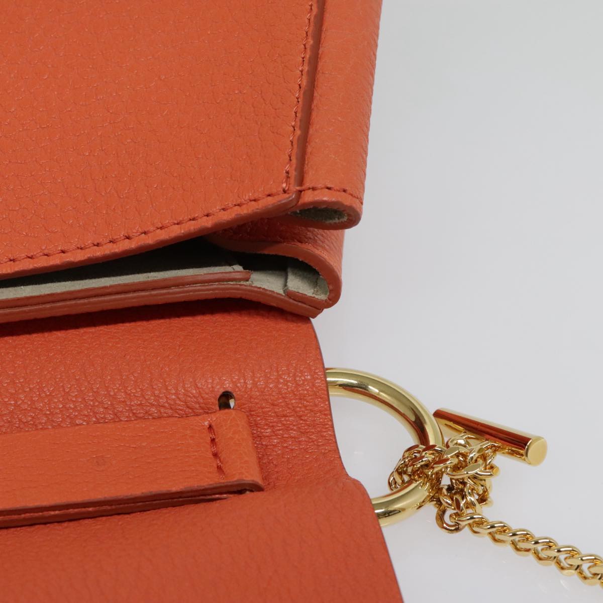 Chloe Chain Drew Shoulder Bag Leather Orange Gold Auth am6946A