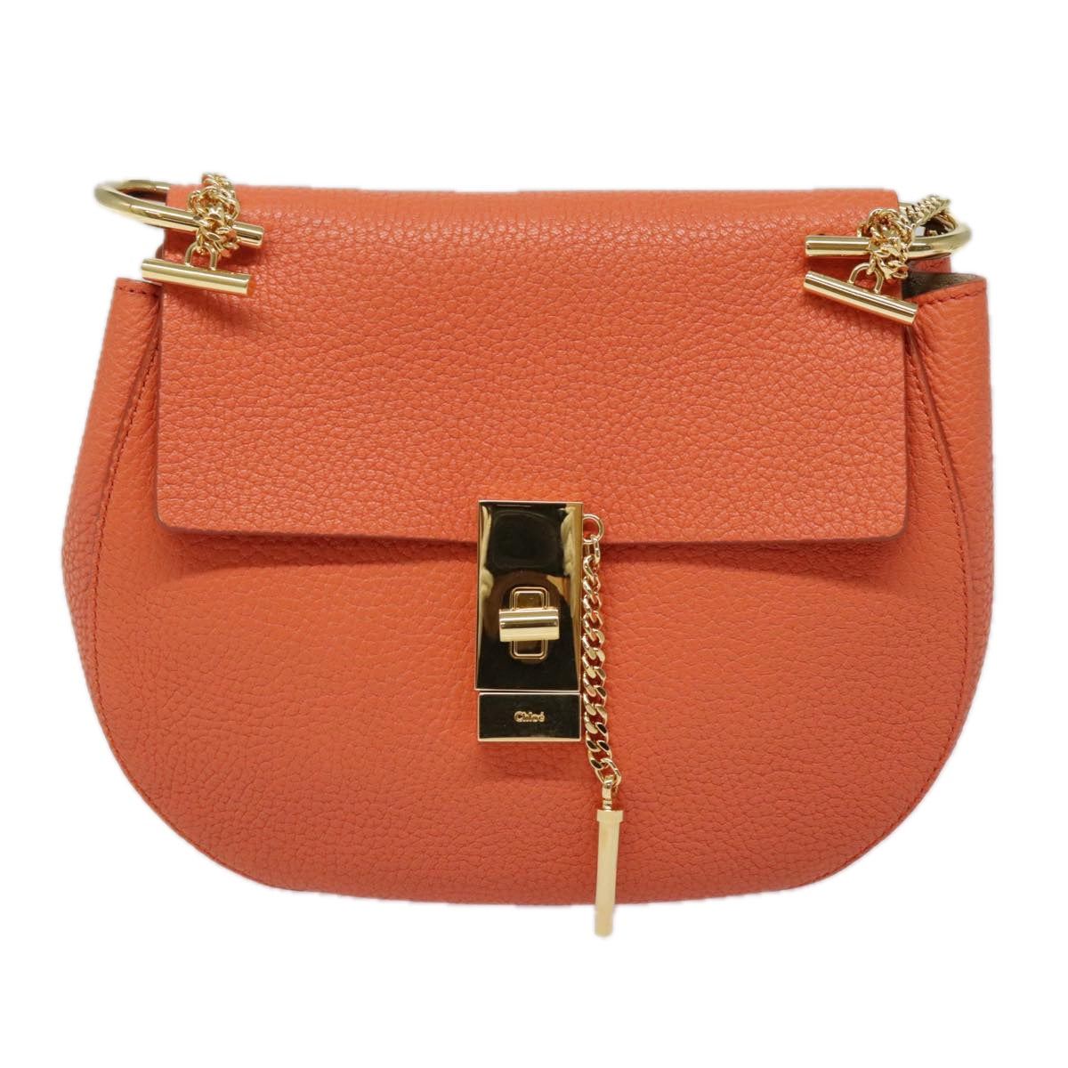 Chloe Chain Drew Shoulder Bag Leather Orange Gold Auth am6946A