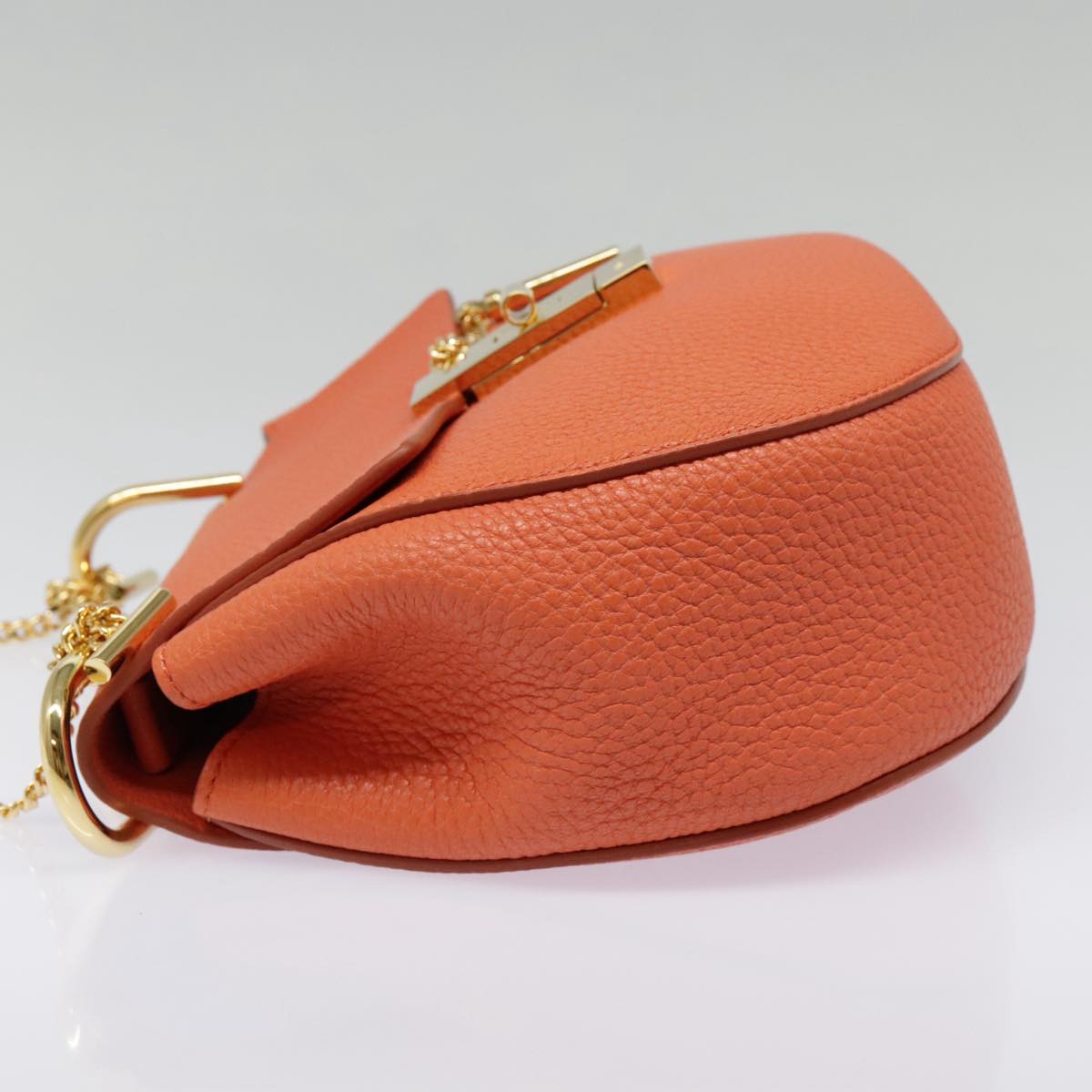 Chloe Chain Drew Shoulder Bag Leather Orange Gold Auth am6946A