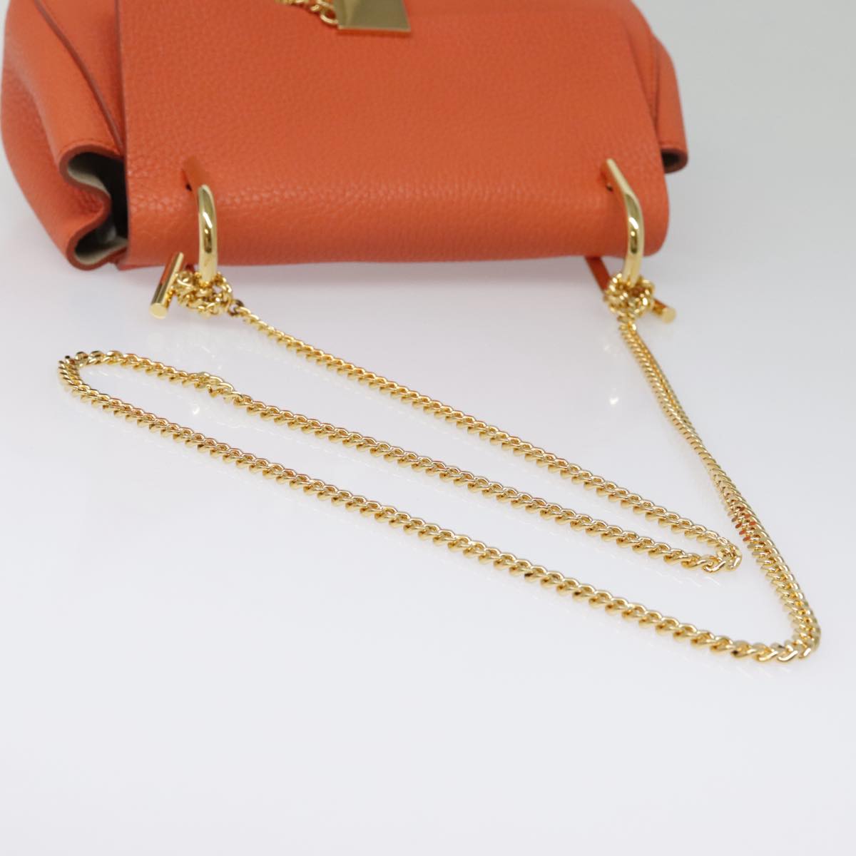 Chloe Chain Drew Shoulder Bag Leather Orange Gold Auth am6946A