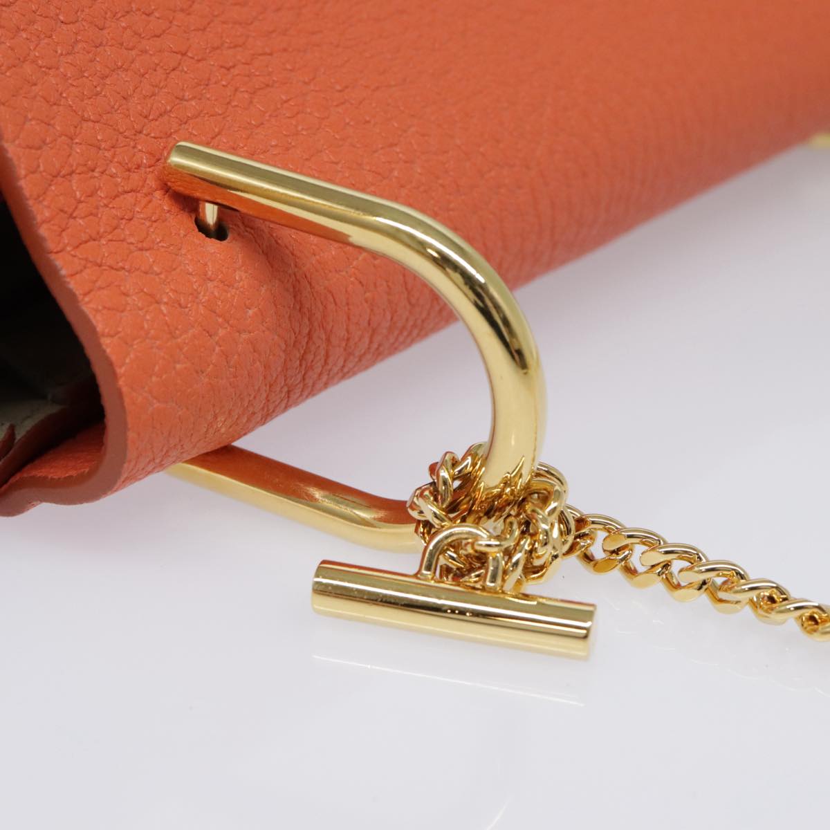 Chloe Chain Drew Shoulder Bag Leather Orange Gold Auth am6946A