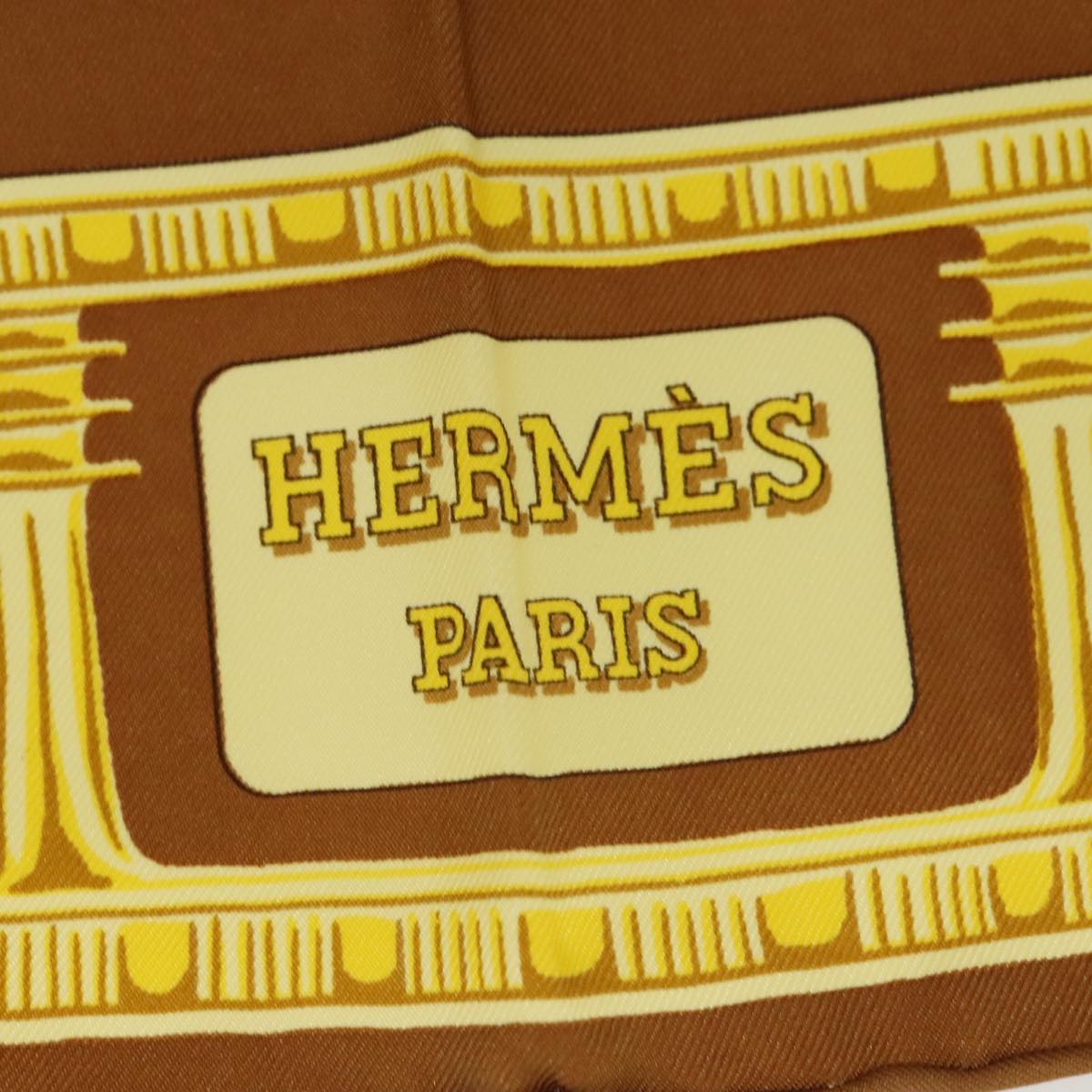 HERMES Carre 90 Scarf TUTANKHAMUN Silk Brown Auth am6947