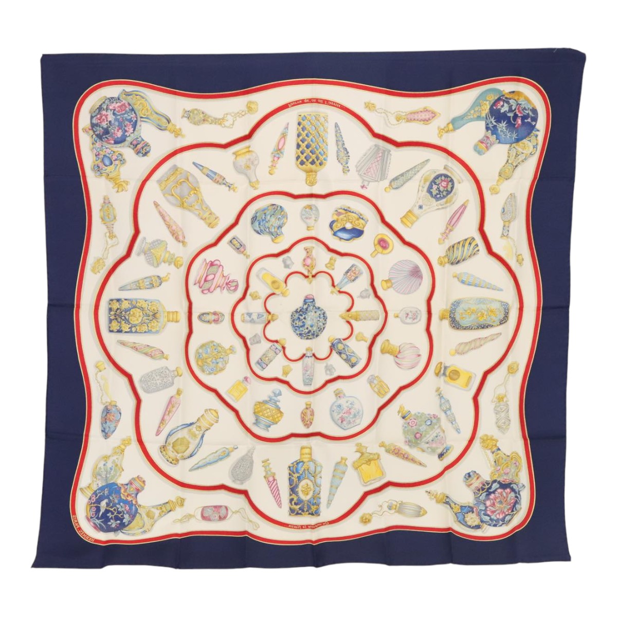 HERMES Carre 90 Scarf Qu' importe le flacon Silk Navy Auth am6949