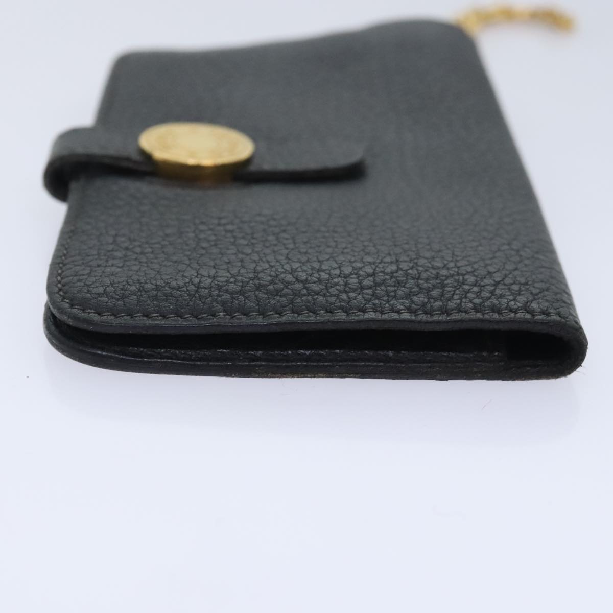 HERMES Dogon Card Case Leather Black Gold Auth am6951