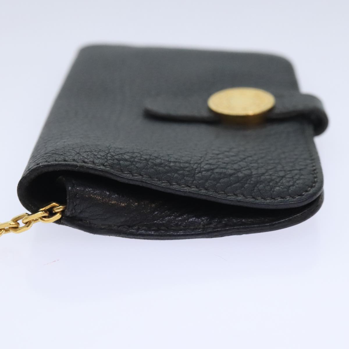 HERMES Dogon Card Case Leather Black Gold Auth am6951