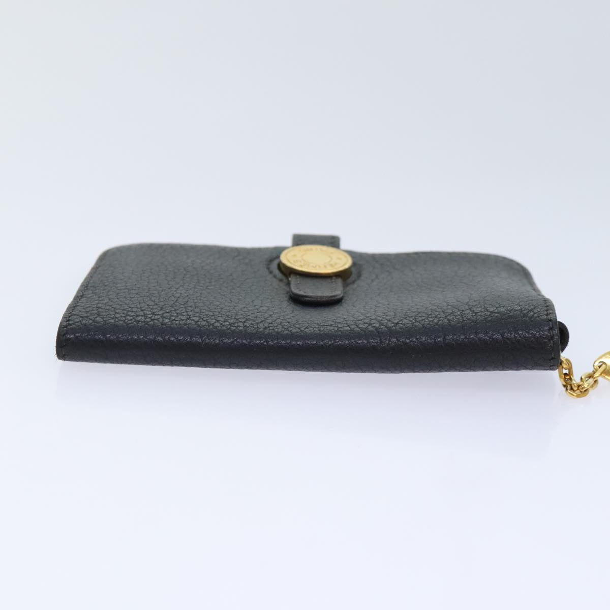 HERMES Dogon Card Case Leather Black Gold Auth am6951