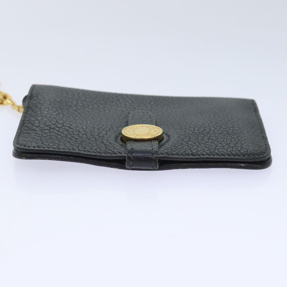 HERMES Dogon Card Case Leather Black Gold Auth am6951