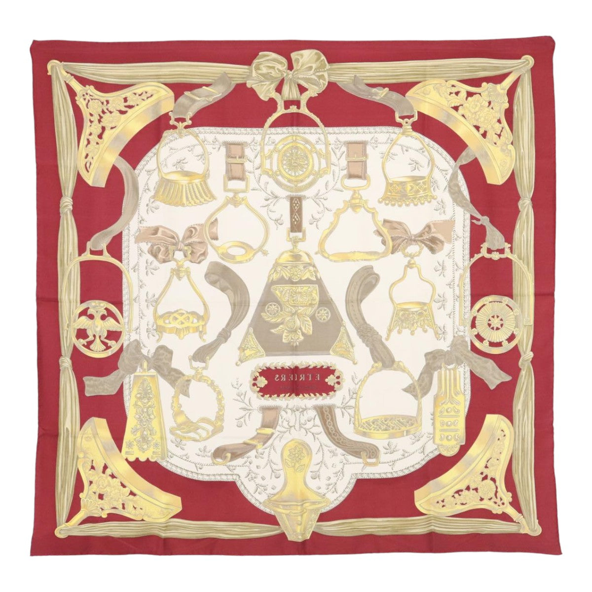 HERMES Carre 90 Scarf ETRIERS Silk Red Auth am6953