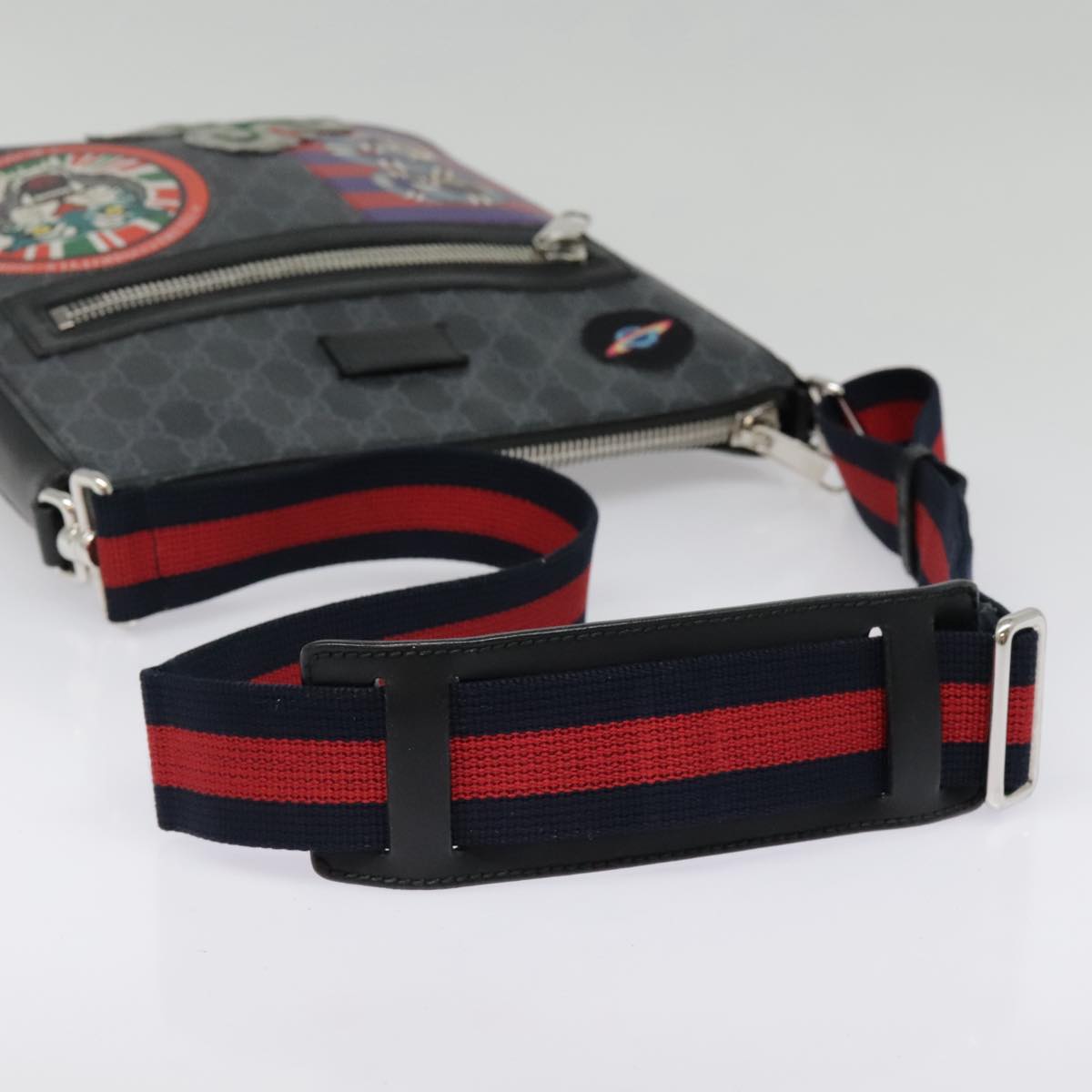 GUCCI GG Canvas Sherry Line Shoulder Bag Black Navy Red Auth am6957