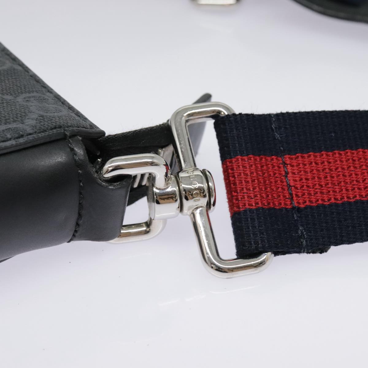 GUCCI GG Canvas Sherry Line Shoulder Bag Black Navy Red Auth am6957