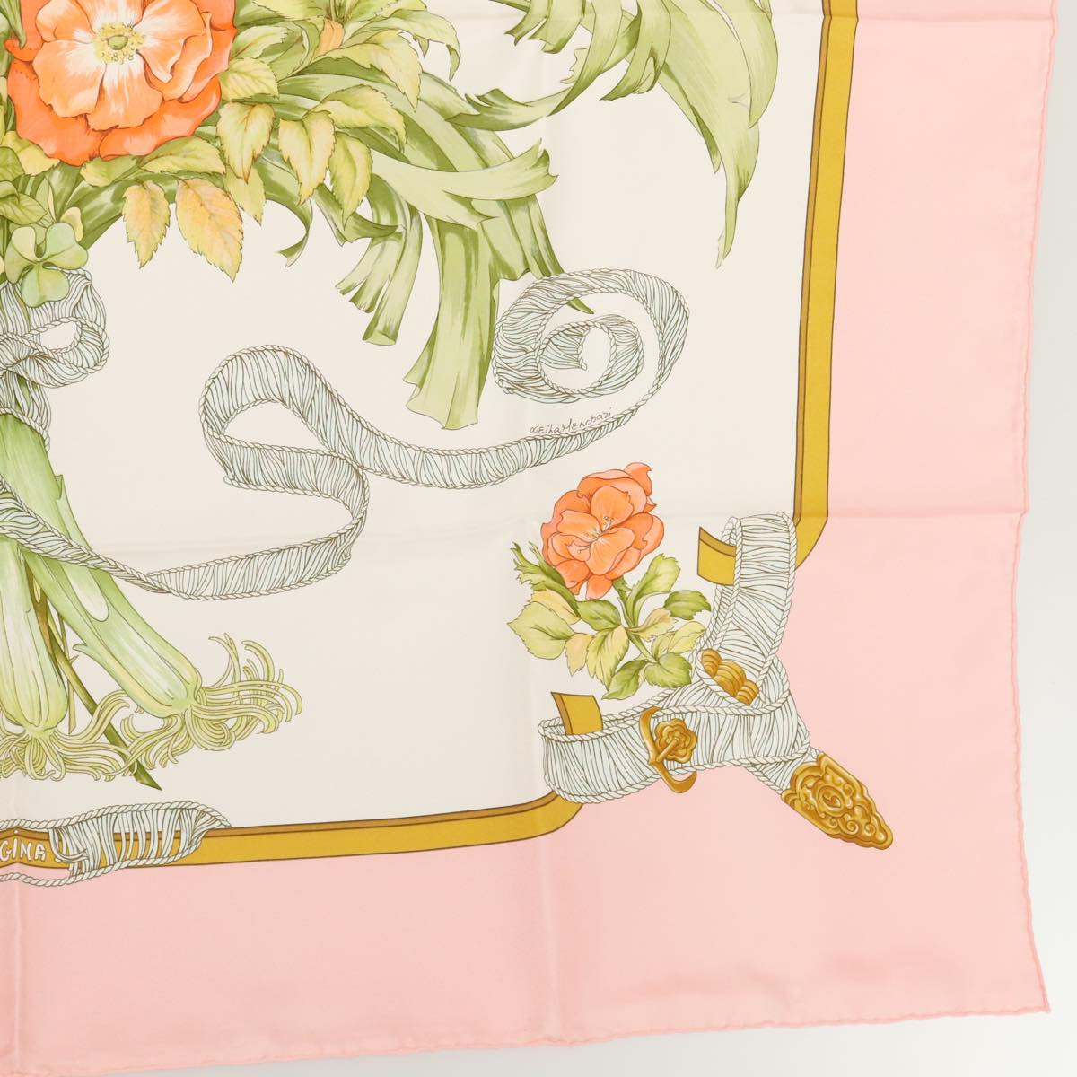 HERMES Carre 90 Scarf REGINA Silk Pink Auth am6958