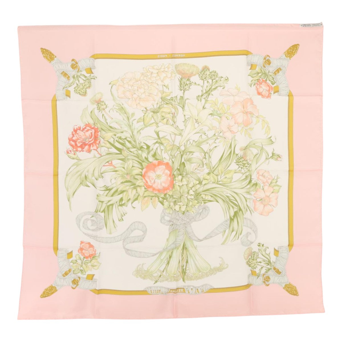 HERMES Carre 90 Scarf REGINA Silk Pink Auth am6958