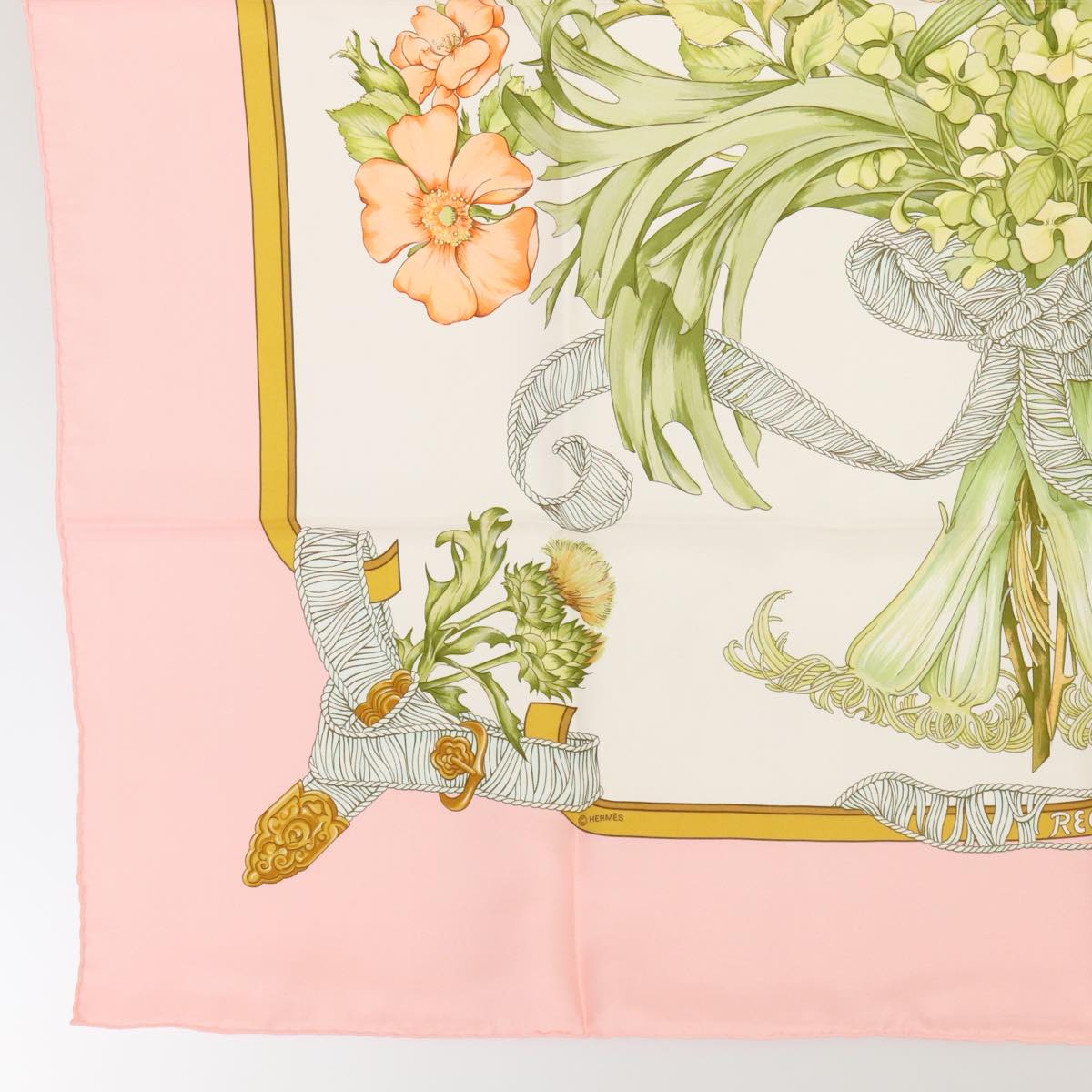 HERMES Carre 90 Scarf REGINA Silk Pink Auth am6958