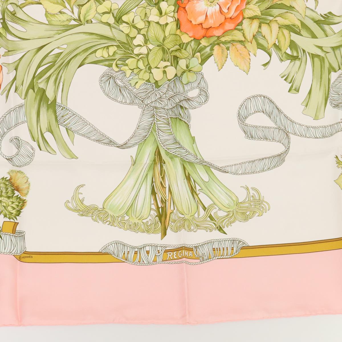 HERMES Carre 90 Scarf REGINA Silk Pink Auth am6958