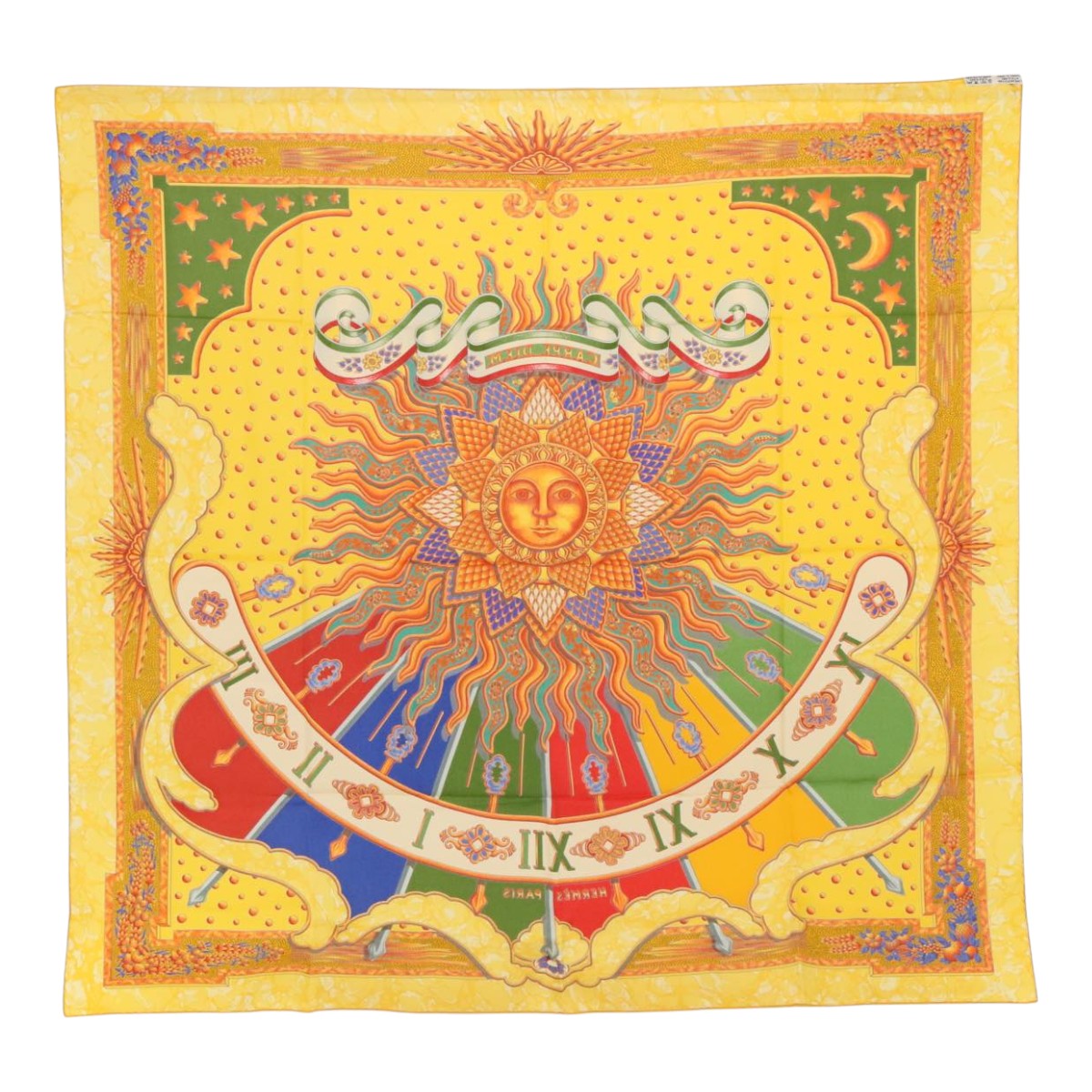 HERMES Carre 90 Scarf CARPE DIEM Silk Yellow Auth am6959