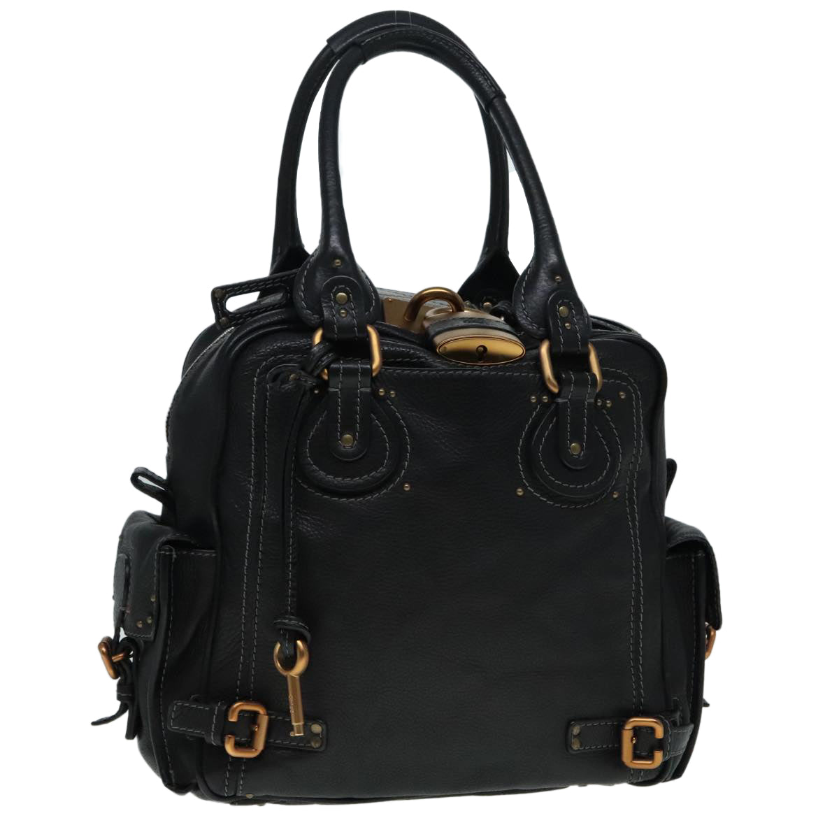 Chloe Paddington Shoulder Bag Leather Black Auth am6968