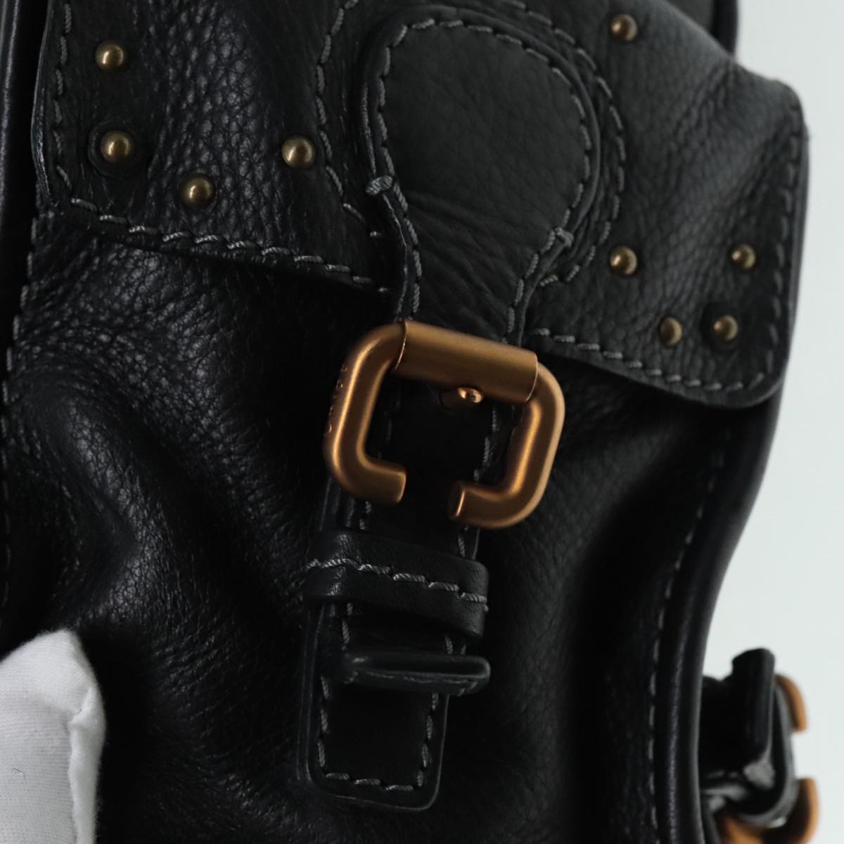 Chloe Paddington Shoulder Bag Leather Black Auth am6968