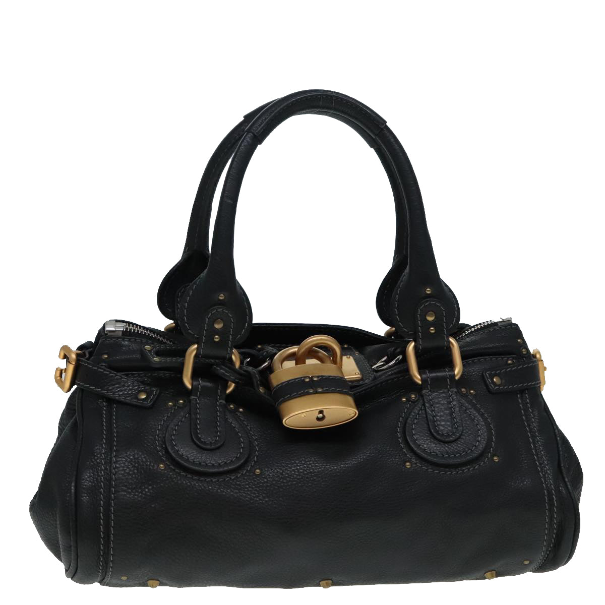 Chloe Paddington Hand Bag Leather Black Auth am6970