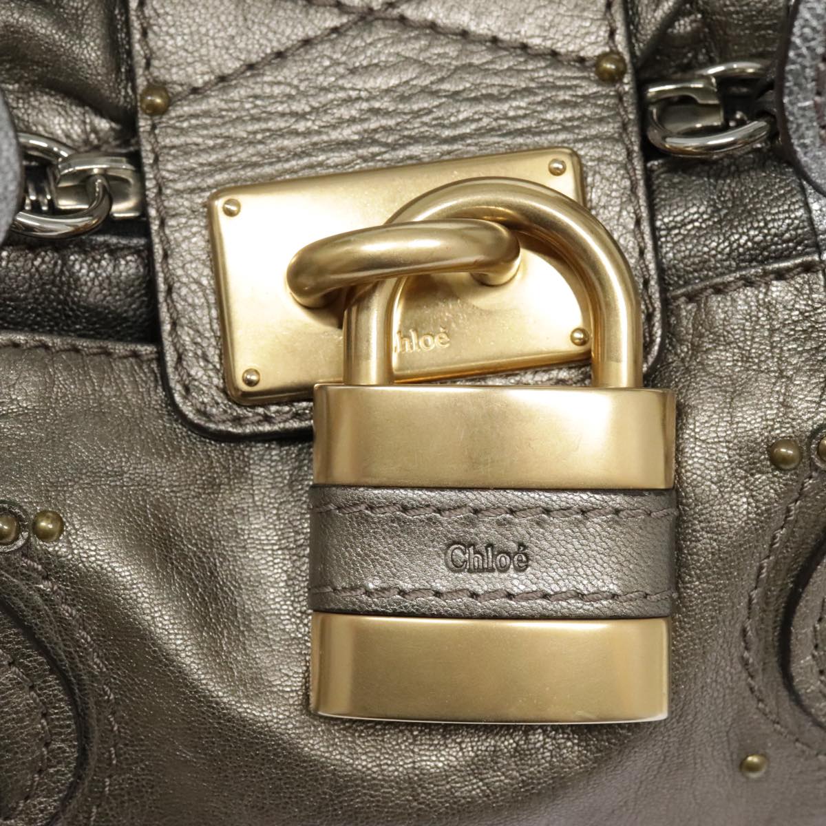 Chloe Paddington Hand Bag Leather Silver Auth am6971