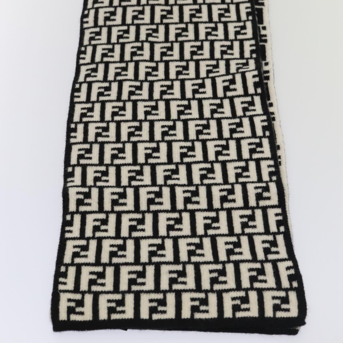 FENDI Zucca Canvas Scarf Wool Black Auth am6975