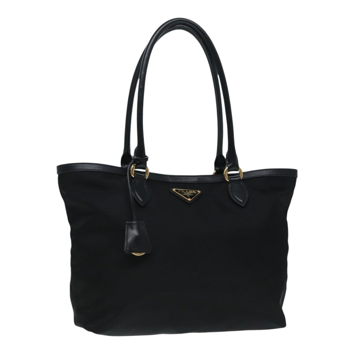 PRADA Tote Bag Nylon Leather Black Gold Auth am6976