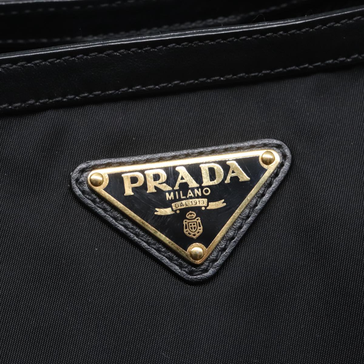 PRADA Tote Bag Nylon Leather Black Gold Auth am6976