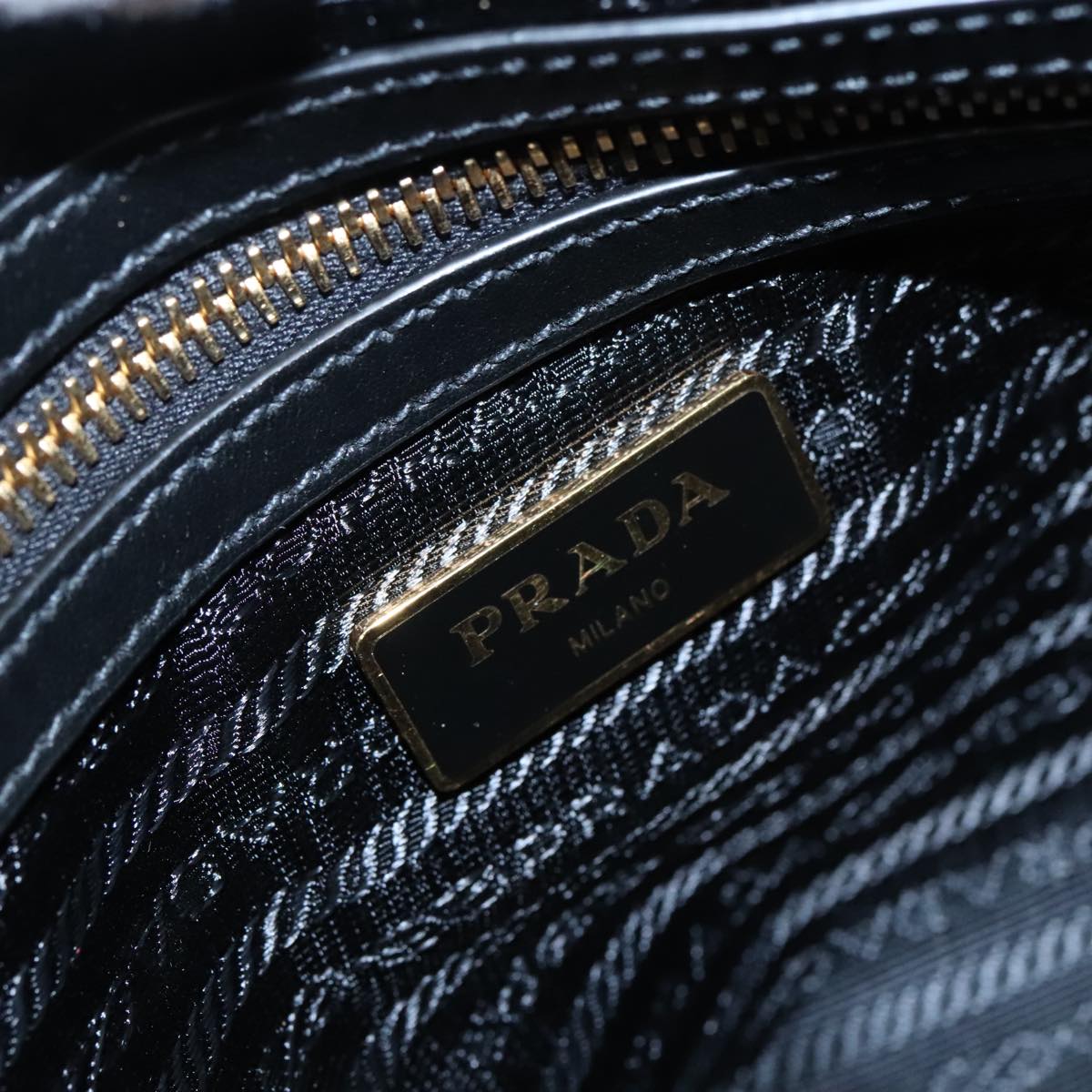 PRADA Tote Bag Nylon Leather Black Gold Auth am6976