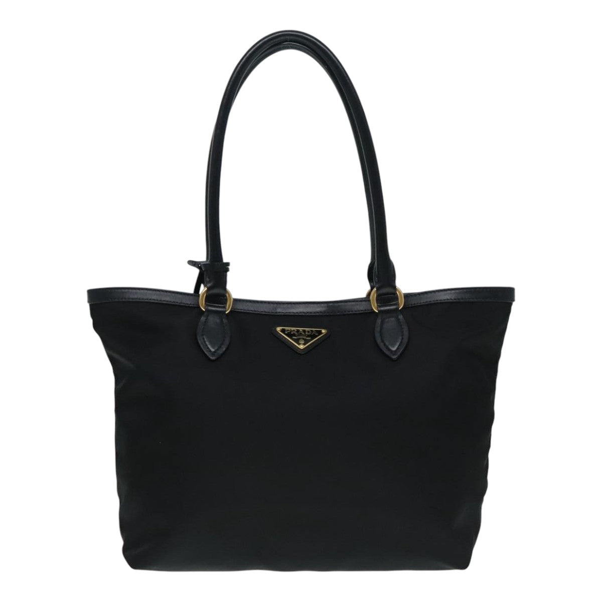 PRADA Tote Bag Nylon Leather Black Gold Auth am6976