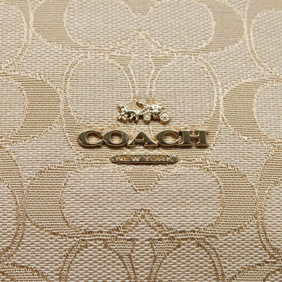 Coach Signature Shoulder Bag Canvas Beige Gold Auth am6978