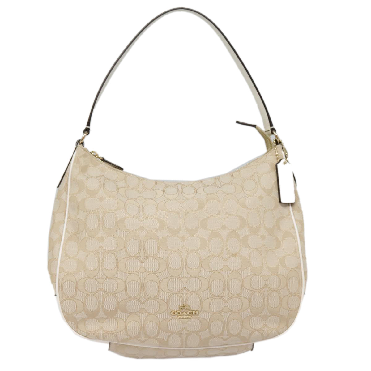 Coach Signature Shoulder Bag Canvas Beige Gold Auth am6978