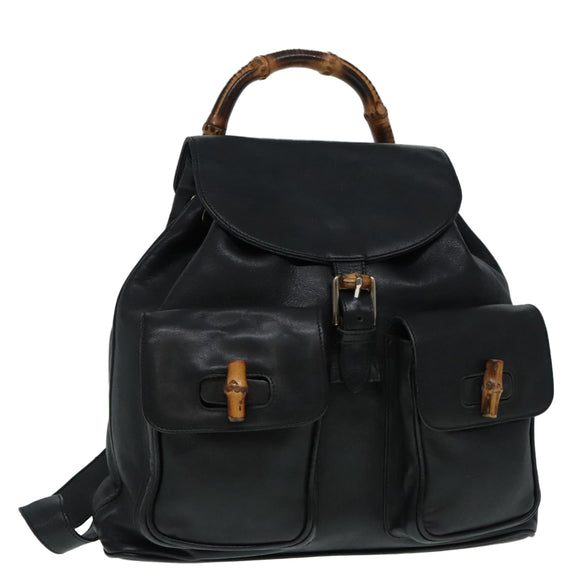 GUCCI Bamboo Rucksack Leder Schwarz Gold 008 2058 0016 Auth am6979