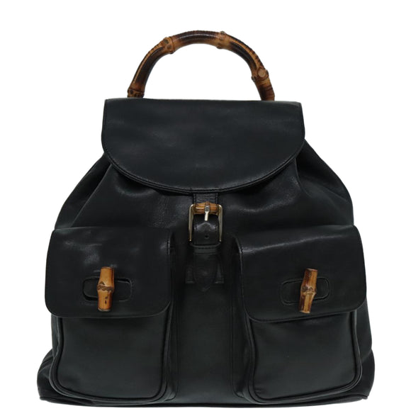 GUCCI Bamboo Rucksack Leder Schwarz Gold 008 2058 0016 Auth am6979