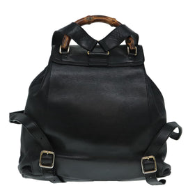 GUCCI Bamboo Backpack Leather Black Gold 008 2058 0016 Auth am6979 - 0