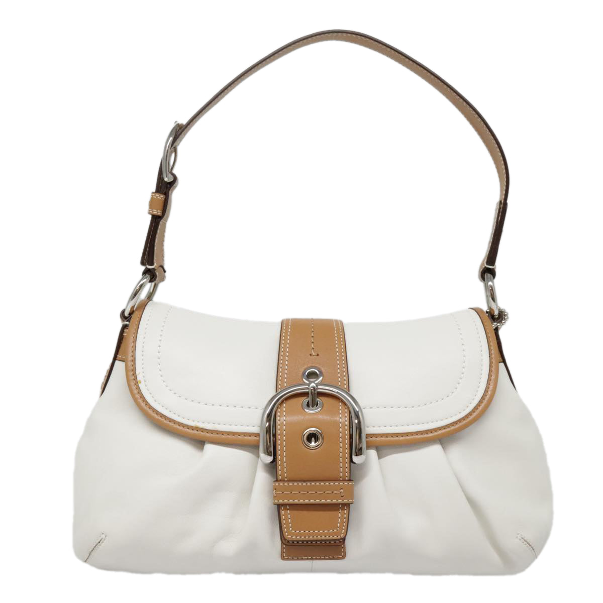 Coach Shoulder Bag Leather Silver White Auth am6980 - 0