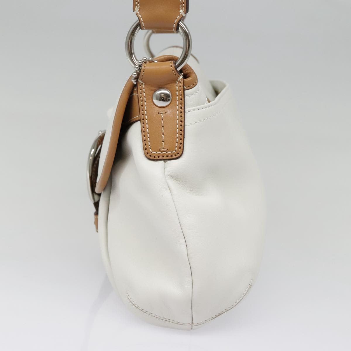 Coach Shoulder Bag Leather Silver White Auth am6980